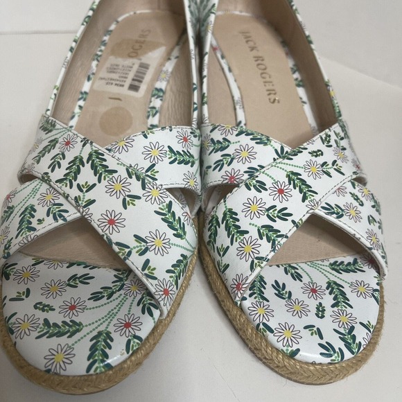 Jack Rogers - Criss-Cross Wedge Espadrilles - Palmer - White Daisy - 9 NWOB